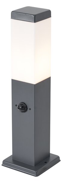 Lampă de exterior gri închis cu sticlă opală 45cm IP44 cu priză și senzor de mișcare - Malios