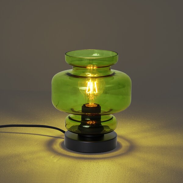 Lampă de masă retro neagră cu sticlă verde - Denise