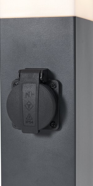 Lampă de exterior gri închis cu sticlă opală 45cm IP44 cu priză și senzor de mișcare - Malios