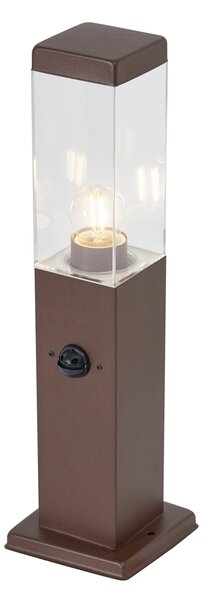 Lampă de exterior maro rugină cu sticlă transparentă 45cm IP44 cu priză și senzor de mișcare - Malios