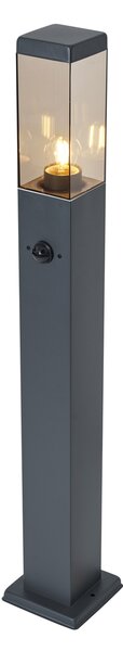 Lampă de exterior gri închis cu sticlă fumurie 80cm IP44 cu priză și senzor de mișcare - Malios
