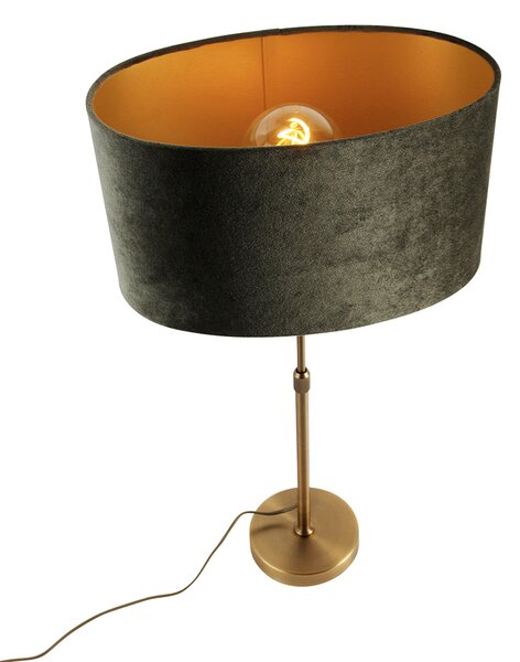 Lampă de masă bronz cu abajur oval din catifea verde 35cm - Parte