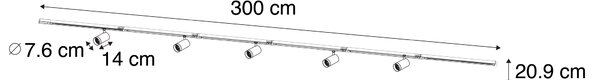 Sistem de iluminat cu șină modern cu 5 spoturi albe monofazate GU10 70mm - Iconic Jeana Luxe