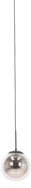 Lampă suspendată Art Deco neagră cu sticlă fumurie, inclusiv adaptor de șină monofazat - Iconic Flore