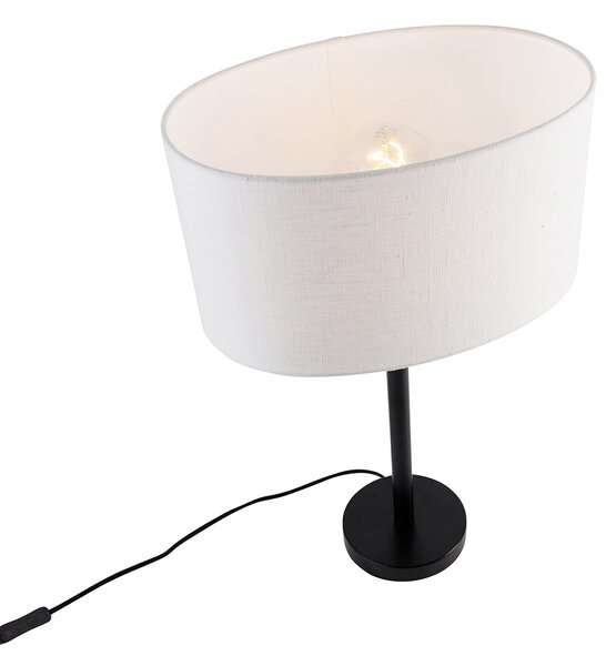 Lampă de masă neagră cu abajur oval din in alb 35cm - Simplo