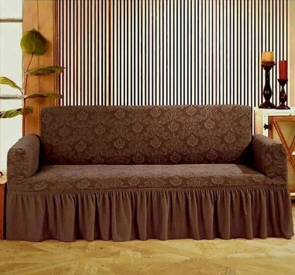 Husa elastică pentru canapea 3 locuri, model Jacquard, Maro