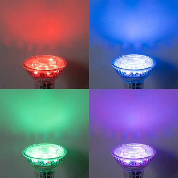 Set de 5 becuri inteligente GU10 50 LED transparente RGBW 4,5W 350 lm 2700-6000K