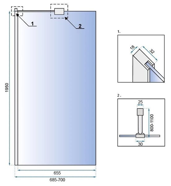 Rea AERO 70, paravan de duș WALK IN, 70 x 195 cm, 8 mm, profil cromat - sticlă transparentă, REA-K7840