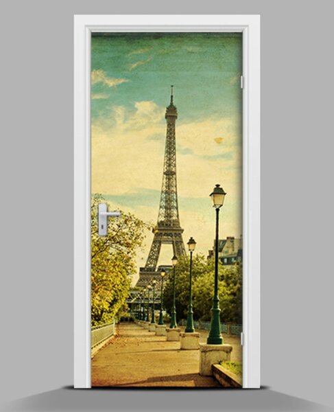 Autocolant de uşă Turnul Eiffel retro