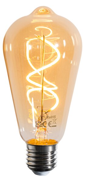 Set de 5 becuri LED E27 dimabile cu filament spiralat ST64 auriu 4W 270 lm 2100K