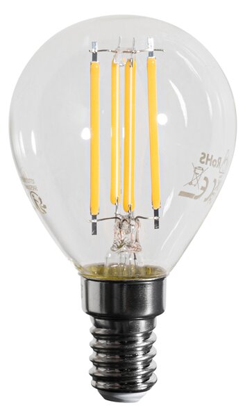Set de 5 becuri cu filament LED E14, reglabile, G45, transparente, 4W, 470 lm, 2700K