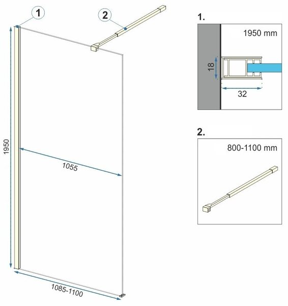 Rea Aero, cabină de duș 110 cm, sticlă transparentă de 8 mm, profil auriu strălucitor + poliță și cuier EVO, KPL-K8441