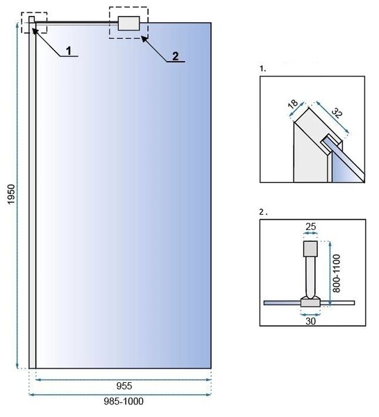 Rea AERO N 100, paravan de duș WALK IN, 1 aripă, 100 x 195 cm, crom lucios, transparent, REA-K7551