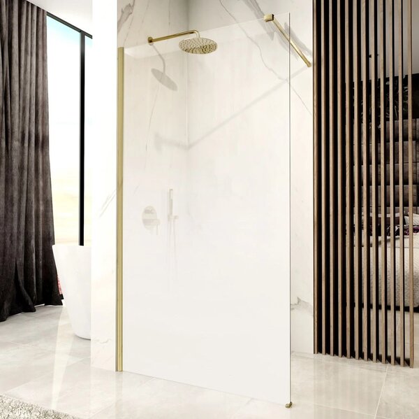 Rea Aero Ombre, paravan de duș walk-in 110x195 cm, sticlă transparentă de 8 mm cu model alb, profil auriu mat, REA-K2465