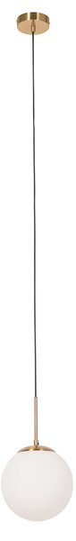 Lampă suspendată Art Deco aurie cu sticlă opal, inclusiv adaptor negru pentru șină monofazată - Slimline Flore