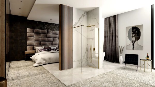 Rea AERO, paravan de dus WALK IN 110 x 195 cm, sticla transparenta - profil auriu, REA-K8441
