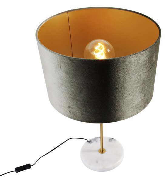 Lampă de masă alamă cu abajur de catifea verde 35cm - Kaso