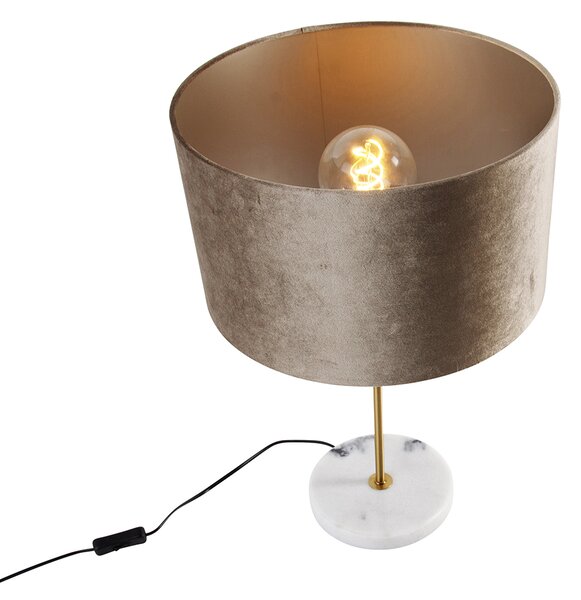 Lampă de masă din alamă cu abajur de catifea gri-maroniu 35 cm - Kaso