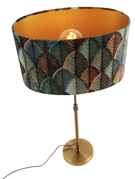 Lampă de masă bronz cu abajur oval din catifea cu design de frunze 35cm - Parte