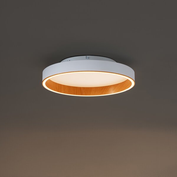 Plafonieră de design albă cu lemn 40cm incl. LED cu comutator cu 3 căi - Ingo