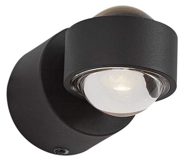 Lampă de perete de design neagră cu LED inclus IP44 - Lens