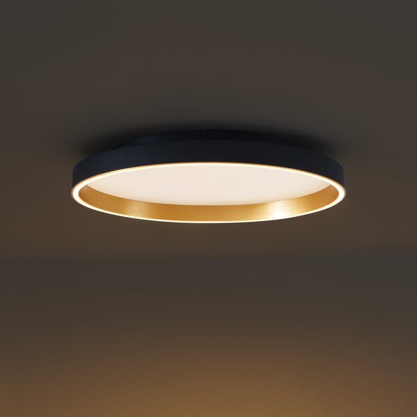 Plafonieră de design neagră cu auriu 60cm incl. LED comutator cu 3 căi - Ingo