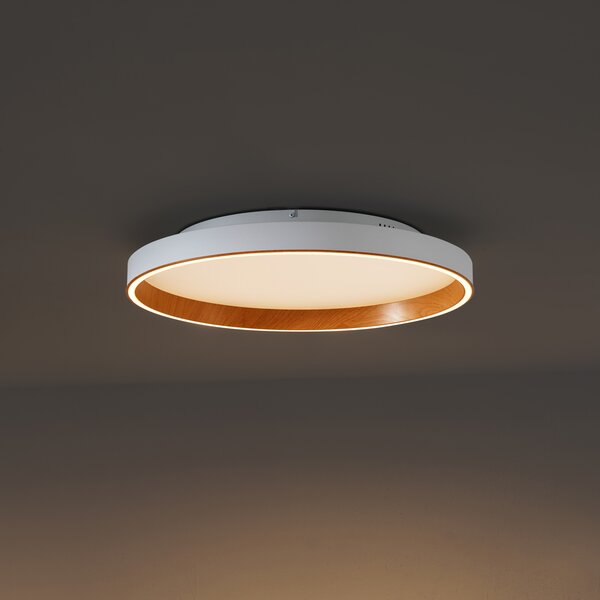 Plafonieră de design albă cu lemn 60cm incl. LED cu comutator cu 3 căi - Ingo