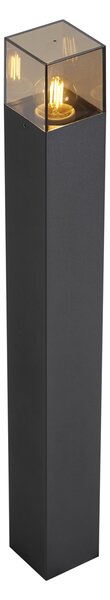 Stâlp modern de exterior negru cu sticlă fumurie 70cm cu senzor crepuscular IP44 - Danemarca