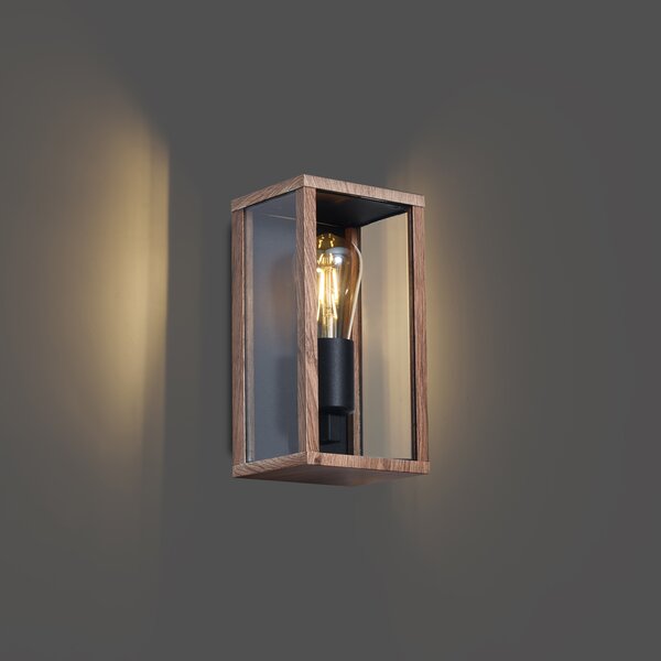Lampă de perete industrială cu imprimeu de lemn 26 cm IP44 - Charlois