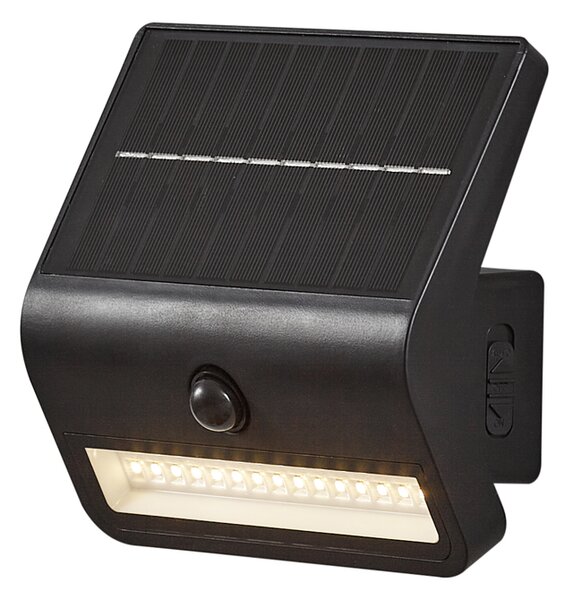 Lampa de perete de exterior neagră cu LED IP54 cu senzor de mișcare solar - Floody