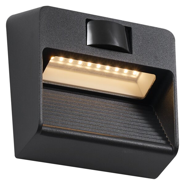 Lampă de perete neagră incl. LED IP54 cu senzor de mișcare solar - Border