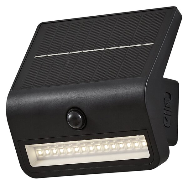 Lampa de perete de exterior neagră cu LED IP54 cu senzor de mișcare solar - Floody