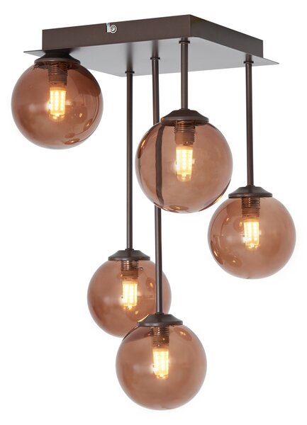 Plafonieră de design bronz cu sticlă bronzată cu 5 lumini - Atena