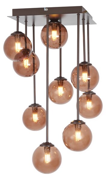 Plafonieră de design bronz cu sticlă bronzată 9 lumini - Athens
