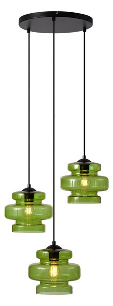 Lampă suspendată retro neagră cu sticlă verde cu 3 lumini - Denise