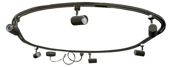 Sistem modern de iluminat pe șine cu 6 spoturi negre, monofazat, oval 100cm - Iconic Jeana