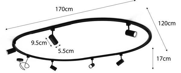 Sistem modern de iluminat pe șine cu 6 spoturi albe monofazate oval 100cm - Iconic Jeana