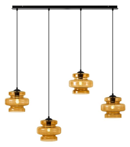 Lampă suspendată retro neagră cu sticlă portocalie cu 4 lumini - Denise