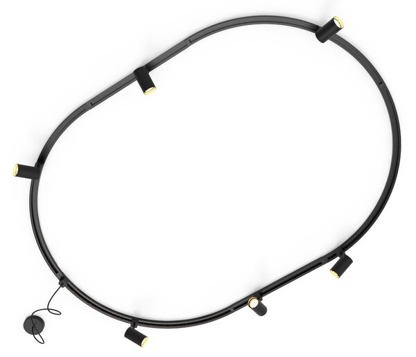 Sistem modern de iluminat pe șine cu 6 spoturi negre, monofazat, oval 100cm - Iconic Jeana