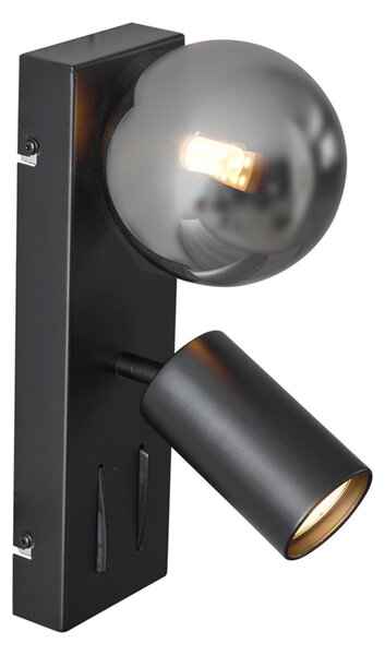 Lampă de perete modernă neagră cu 2 lumini, înclinabilă, cu port USB-C - Lesly