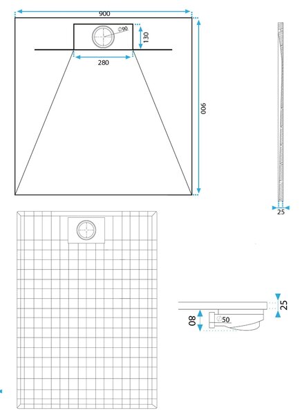 Rea Bazalt, cadita de dus 90x90x2,5 cm + sifon jos, gri, REA-K4105