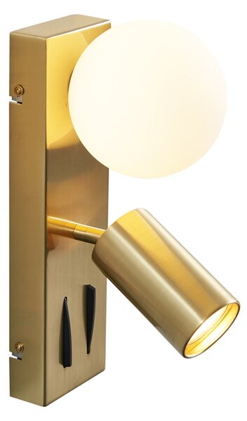 Lampă de perete modernă din alamă cu 2 lumini, reglabilă, cu port USB-C - Lesly