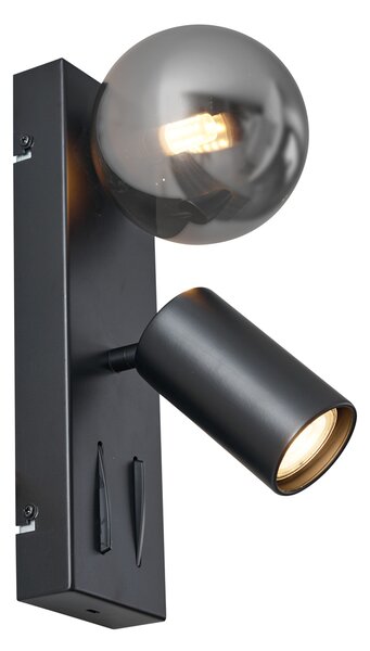 Lampă de perete modernă neagră cu 2 lumini, înclinabilă, cu port USB-C - Lesly