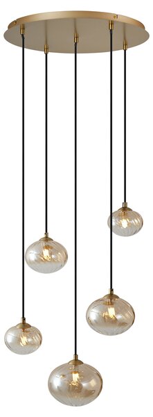 Lampă suspendată Art Deco aurie cu sticlă ambră - Jia