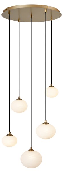Lampă suspendată Art Deco aurie cu sticlă opal 5 lumini - Yani