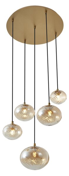 Lampă suspendată Art Deco aurie cu sticlă ambră - Jia