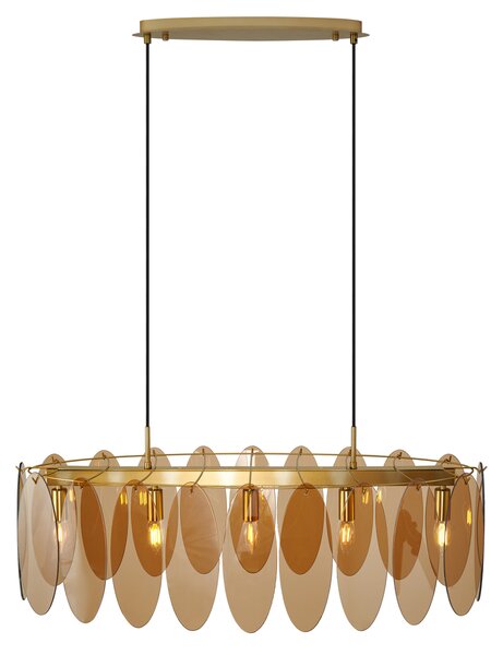 Lampă suspendată Art Deco aurie cu sticlă ovală ambră cu 5 lumini - Mochan