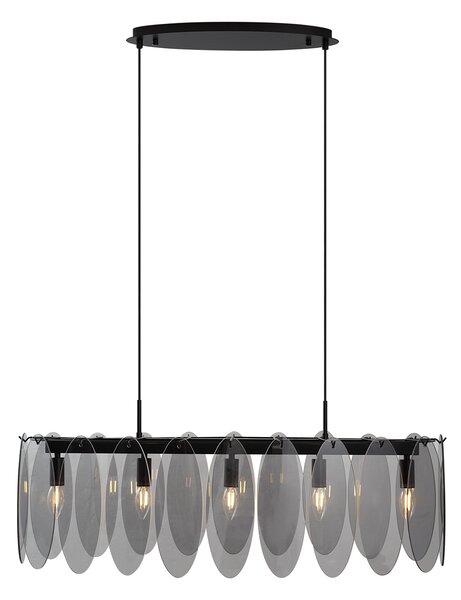 Lampă suspendată de design neagră cu sticlă fumurie ovală cu 5 lumini - Mochan