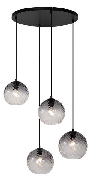Lampă suspendată Art Deco neagră cu sticlă fumurie rotundă cu 4 lumini - Bao