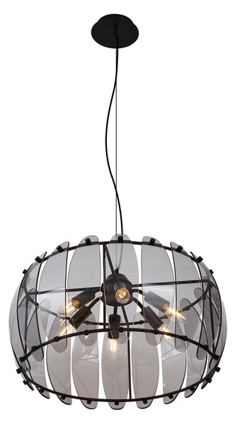 Lampă suspendată de design neagră cu sticlă fumurie rotundă cu 6 lumini - Mochan